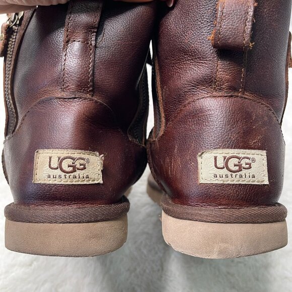 UGG #1008580 Women's Brown Classic Mini Double Zip Leather Boot Shoes Size 9 US - Picture 8 of 15